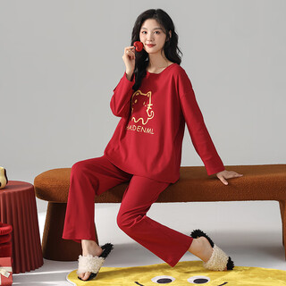 Fenton ke'an new pajamas couple spring and autumn style wedding newlywed pure cotton home clothes red zodiac year high-end two-piece suit