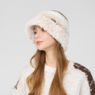 Kenmont hand-woven lamb velvet wool basin hat for women, foldable and deepened ear protection fisherman hat, showing a small face km-9524