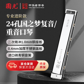 Guoguang 24-hole guozhimeng imported gongs competition grade polyphonic c harmonica (streamer silver/with teaching materials)