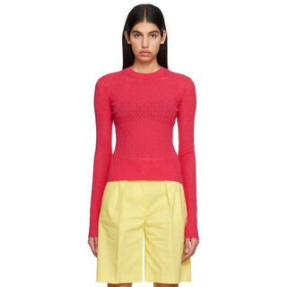 Msgm light luxury women's pink round neck long-sleeved t-shirt fuchsia 20 | xxs