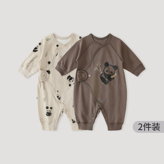 Bali piggy 2-pack newborn baby clothes category a pure cotton spring and autumn jumpsuit baby autumn newborn romper panda bamboo shadow + fog gray 2-pack 66cm