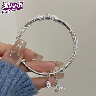 Chow tai fook chinese valentine's day gift blossoming silver bracelet for women sterling silver s999 solid silver bracelet for girlfriend chinese valentine's day blossoming bow pendant