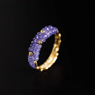 Fat donglai's same gemstone ring, purple ring flower, natural tanzanite women's 18k gold tail ring, colorful treasure elastic ring gift 2-3mm/tanzanite/18k gold material, elasticity does not limit the ring size