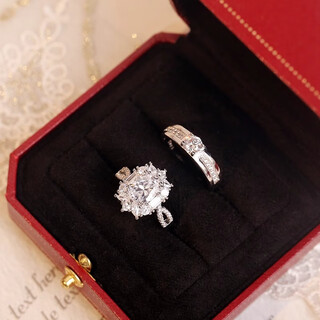 Mansheng wedding imitation live mouth pairing ring luxury model imitation moissanite oval dove egg carat diamond ring group set ring props couple ring exquisite gift box