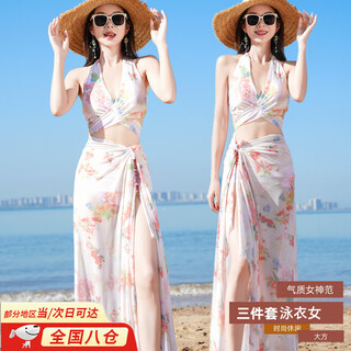 Jin bingsheng swimsuit, feminine split three-piece set, conservative and high-end, belly-covering, slimming long skirt, hot spring beach vacation swimsuit, pink, with breast pads, l, recommended 110-120 jin jin is equal to 0.5 kg