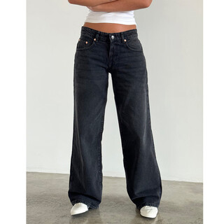 SAKENMAO American retro low waist non-elastic wash straight jeans for women in autumn street wide-leg denim women's pants 12176 dark gray S
