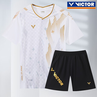 Victor victory badminton suit top competition suit men's and women's short sleeve quick-drying breathable competition training sportswear customized 3909a white + 960 gold label men's suit xl