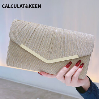Calculat&keen european and american fashion clutch women's envelope bag celebrity temperament dinner dress banquet bag wedding cheongsam bag women's chinese valentine's day gift bag triangle gold edge champagne color