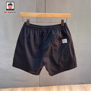 Aemape/american apple casual shorts men's 2025 summer thin loose sports breathable elastic waist casual quarter pants black l suitable for weight 120-140jin jin equals 0.5 kg
