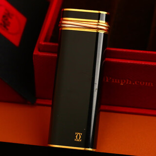 Second-hand 85 new cartier cartier inflatable lighter, gold-black paint, three-color gold ring long cylinder, men's accessories classic luxury collection
