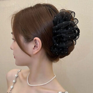 Spring and autumn new style mesh pleated hair large clip, high-end, elegant, fashionable, tender and sweet hair clip for women, gypsophila clip 13cm 1pc