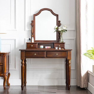 Shitingfang solid wood dressing table simple modern solid wood dressing table european style bedroom small apartment retro dressing table american country walnut color 0.8 meter desk + dressing table (without stool)