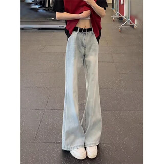 Poum light blue bootcut jeans men's autumn slimming tall straight pants american high street slim scimitar pants dffs-409 light blue xl 120-135jin jin is equal to 0.5 kg