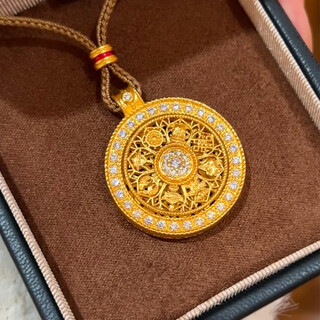 Feng feili 18k gold-plated and diamond-encrusted rotatable eight-treasure compass necklace, new chinese style high-quality mother's day gift, large diamond-encrusted eight-treasure compass pendant, free wishful rope