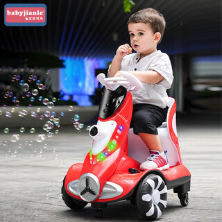 Babyjianle children's electric car bubble machine balance car boys and girls remote control toy car can sit on the baby four-wheel drift car red super large battery 12v4.5a + bubble machine + remote control