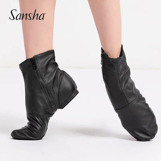 Sansha french sansha jazz dance boots high zip cowhide dance shoes soft sole yoga modern dance shoes black cowhide 35