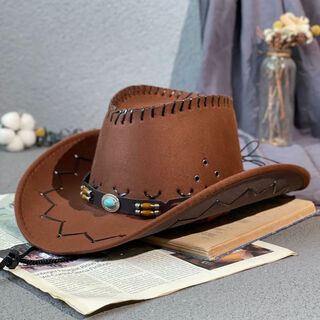 Qiao ting american western cowboy hat gem belt retro american western cowboy hat for men and women spring and autumn travel sun hat large brown m (56-58cm)