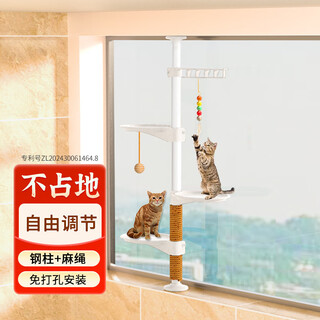 意格诺猫爬架顶天立地通天柱一根猫树爬梯金属玩睡一体飘窗台不占地爬架 白椭圆 3台1臂半麻绳 高1.6~2.2m 加粗钢材天地柱