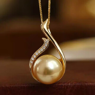 Donglai quality south sea gold bead pendant swan elegant intellectual perfect round extremely bright seawater pearl 18k gold diamond swan pendant pearl 12mm + chain