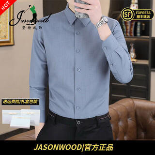 JASONWOOD高端品牌男装长袖衬衫男春秋新款商务休闲弹力竹纤维正装男士衬衣 高档灰色【现货速达】 2XL 【建议适合140-160斤】