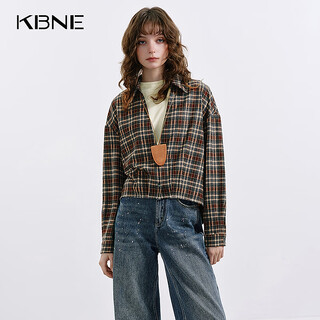 Kbne plaid shirt two-piece fashion suit for women 2025 autumn new slimming and flesh-covering long-sleeved knitted top brown plaid s