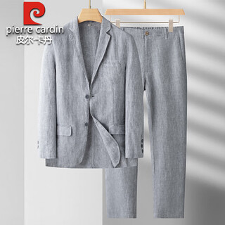 Pierre cardin high-end linen suit men's spring and summer thin linen suit men's casual business linen clothes men's light gray (top + pants) l recommended 150-165 jin jin equals 0.5 kg