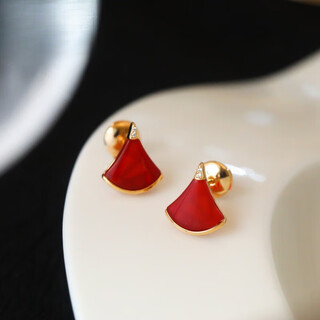 Dl 1998 fat donglai same style earrings 18k gold 18k gold earrings for women rose gold white mother-of-pearl skirt temperament fan-shaped earrings rose rose gold carnelian - small size