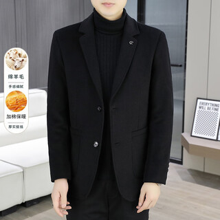 Lilan 2024 new winter men's suit thickened warm and cold woolen jacket plus cotton woolen suit jacket black 2xl