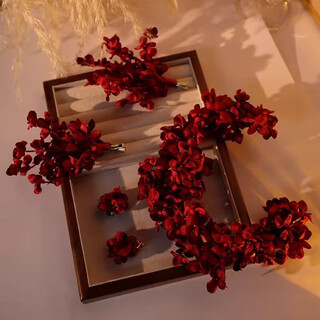 Langqing niche high-end satin handmade flowers wedding welcome new chinese style bridal headwear cheongsam xiuhe dressing gown hair accessories model flower headband + two hairpins + ear clips