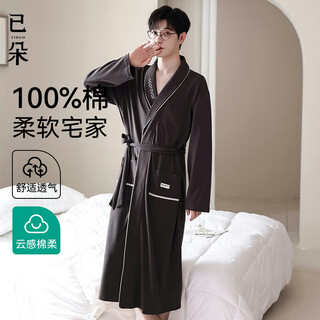 Yiduo pure cotton nightgown men's autumn and winter long-sleeved mid-length bathrobe cotton large size dressing gown can be worn outside pajamas