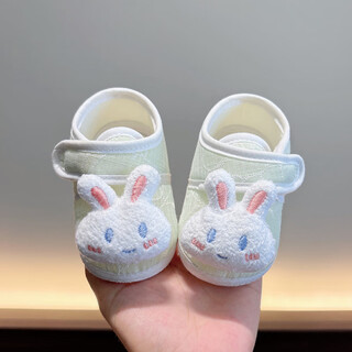Miduer baby foot protective soft-soled shoes, spring and autumn baby pre-step shoes, newborn shoes to prevent falling off, newborn non-slip princess, fresh green (cute shoes-white and blue rabbit) 12 l, inner length 12cm, recommended for 10-15 months