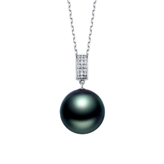 Chinese valentine's day gift for girlfriend 18k gold seawater tahitian black pearl pendant salon pearl necklace gift beads g18k/approx. 12-13mm/slightly flawed