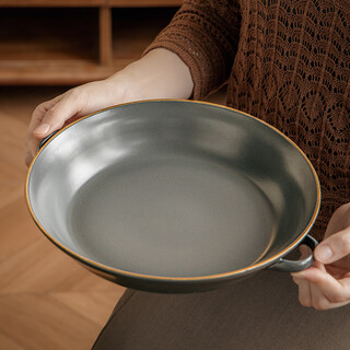 Youcci simple solid color 10-inch double-ear plate ceramic plate household dish plate high-value tableware serving tray large plate caston-10-inch double-ear deep plate-grey