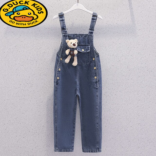 G.duckkids girls' denim overalls high-end new street style spring and autumn children's summer korean style casual jumpsuit blue-children's day gift 150 cm-children's day gift