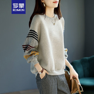 Romon autumn and winter pullover sweater women's 2024 new spring and autumn loose slim short jacket women's casual bottoming top gray xl (120-135jin jin equals 0.5kg)