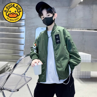 G.duck2025 children's clothing boys' jackets boys' jackets spring and autumn long-sleeved tops for middle-aged and older children, handsome and versatile, green spring and autumn 140 cm
