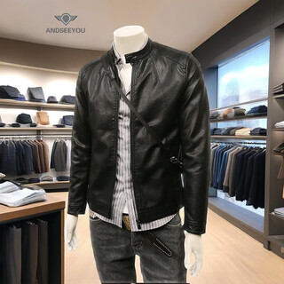 Andseeyou trendy brand men's leather jacket winter new british style slim motorcycle leather jacket coat boutique national fashion men's clothing black xl