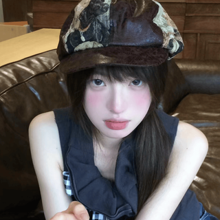 Shijanu street retro splicing beret women's niche oil painting puppy maillard painter hat puppy beret m (56-58cm)