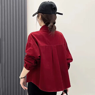 Yisijia 2025 autumn and winter new brushed short jacket women's loose casual versatile simple slim design niche shirt red l