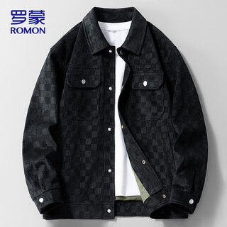 Romon coat men's autumn and winter work jacket men's lapel plaid men's warm tops black xl