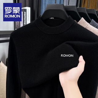 Romon high-end 100% pure wool sweater men's thickened warm sweater winter half turtleneck loose knitted top base layer black 8852 xl (130-150jin jin equals 0.5 kg)