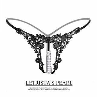 Sexy fun panties open crotch women's pearl thong bed underwear large size hollow pearl black m suitable for 80100jin jin is equal to 0.5 kg