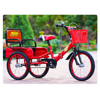 Children's folding tricycle bicycle 2-8 years old double inflatable bucket for children 3-6 baby large size 16 inches 18 inches 16 inches large backrest standard high carbon steel bicycle red