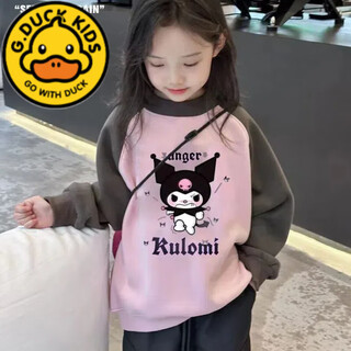 G.DUCKKIDS童装女童卫衣纯棉加绒春秋2024新款儿童长袖库洛米宽松撞色上衣 粉色生气库洛米【加绒 纯棉】 140 建议身高130-140cm8-9岁