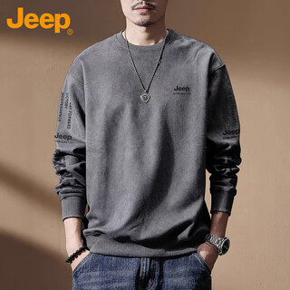 Jeep (jeep) sweatshirt men's jacket autumn and winter loose long-sleeved t-shirt men's trendy casual tops men's gray 3xl