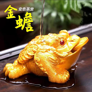 Ximan gao qiqiang's same style golden toad tea pet ornaments color changing tea set accessories tea tray tea ceremony golden toad fortune toad color changing pixiu tea pet