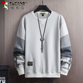 Woodpecker (tucano) sweatshirt men's autumn and winter men's loose round neck casual long-sleeved t-shirt men's tops jacket light gray xl
