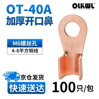 OLKWL（瓦力）铜鼻子开口线鼻子A级加厚紫铜接地铜线耳4-6平方铜端子电线电缆铜接头 酸洗OT-40A(100只)