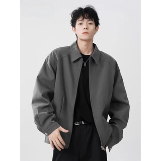 Baa and baa american lapel jacket men's autumn loose silhouette textured cotton cleanfit casual suit shirt jacket gray-jk938-clb l