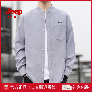 Jeep spirit henry collar shirt men's 2025 spring new loose trendy oxford cloth long sleeve shirt jacket gray official m